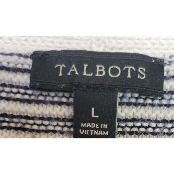 Talbots Black Striped V-Neck Knit Long Sleeve Pullover Sweater Womens Size Large - Picture 3 of 12